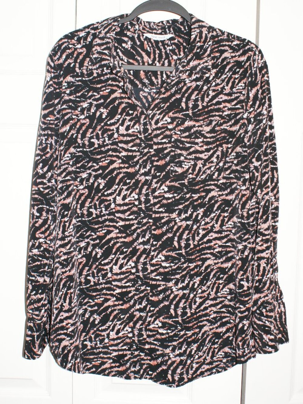 Nine West Pink Zebra Print Button Down Blouse - XL - BRAND NEW